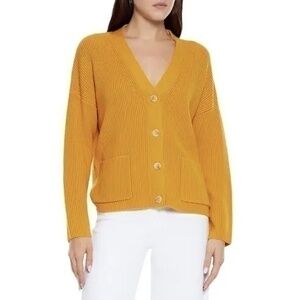 NWOT Iris & Ink Bluebell Ribbed Merino Wool Blend Mustard Cardigan XS